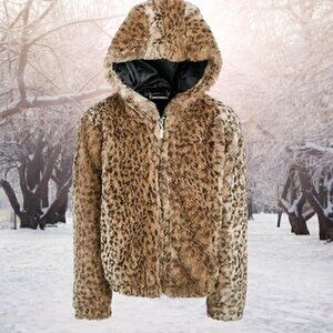 Jou Jou Big Girls Faux-Fur Animal-Print Hooded Jacket